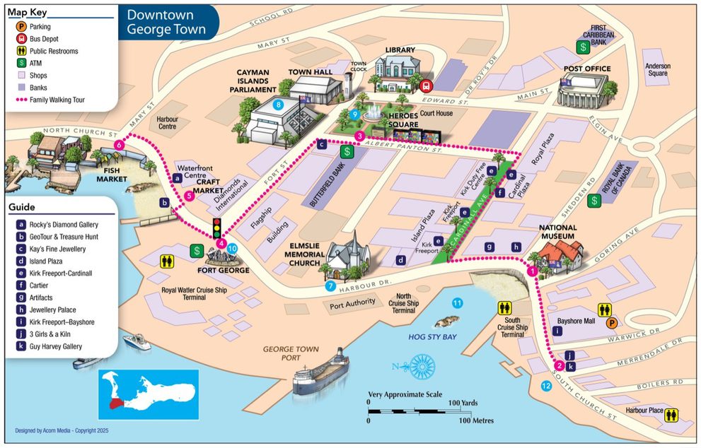 George Town Waterfront Grand Cayman Map from Explore Cayman 1400